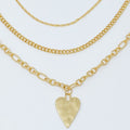 Heart Charm Layered Chain Necklace Set of 3 - hammered heart pendant on chain