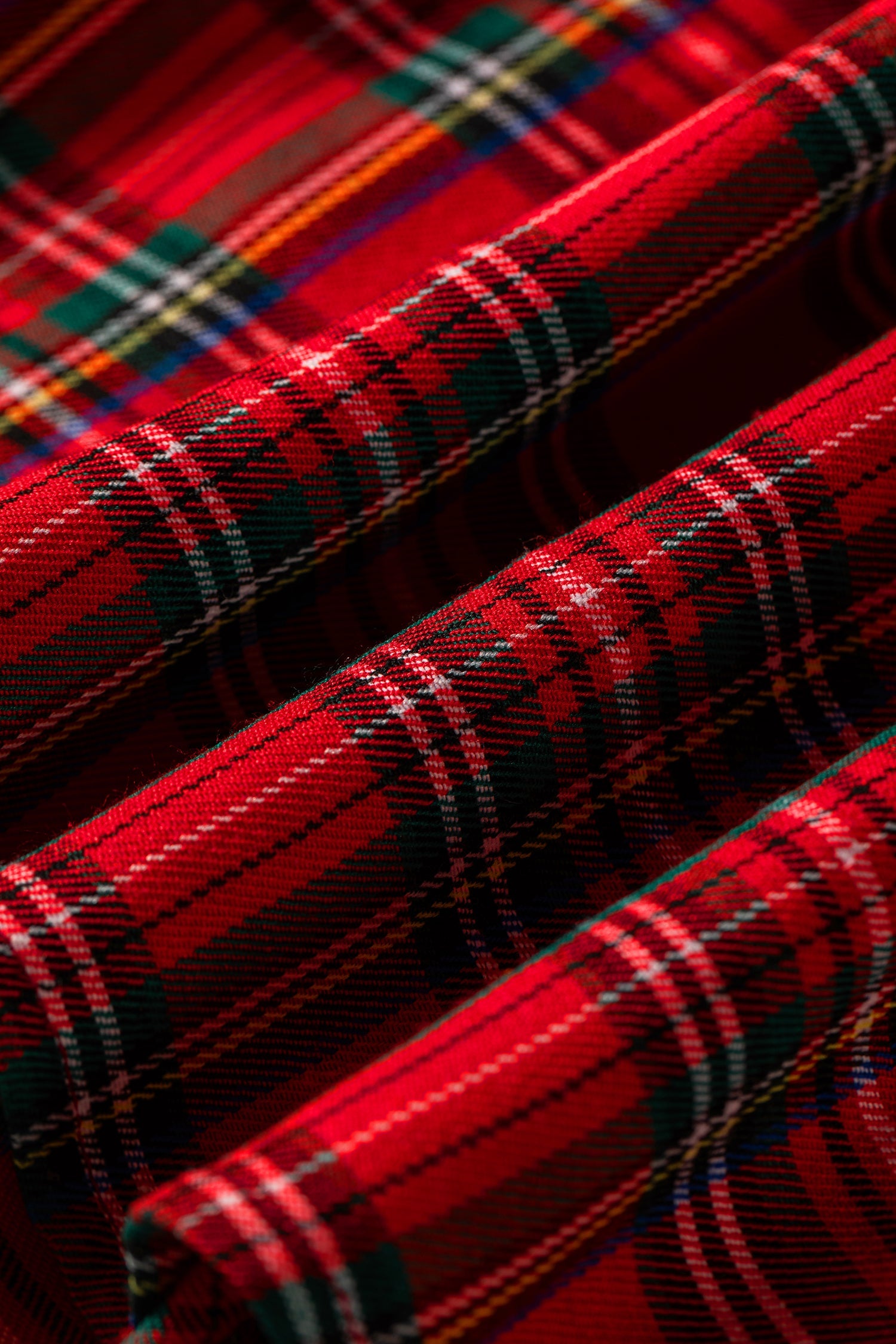 Plaid Scallop Ricrac Trim Short Sleeve V-Neck Blouse in Red, close-up detail