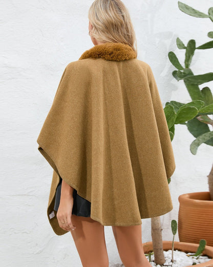 Fuzzy Trim Open Front Poncho