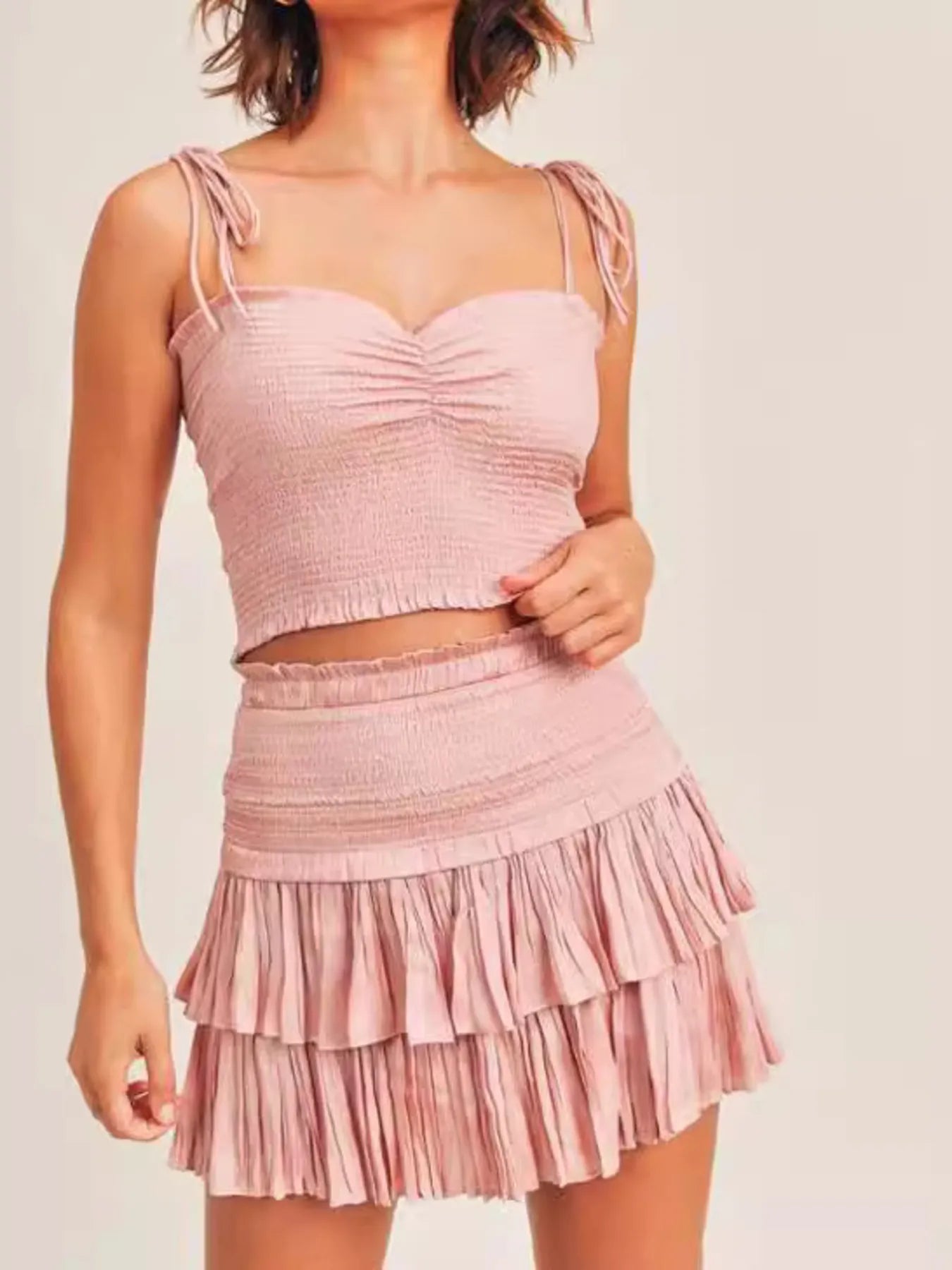 Sweetheart Neck Cami and Skirt Set - ruched two-piece set, view 4