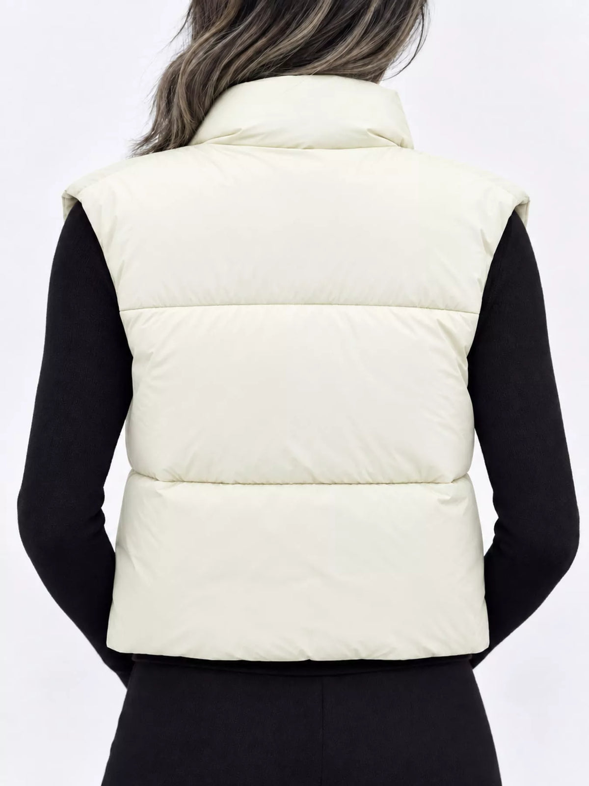 Zip-up puffer vest for women in khaki, black, coffee, pink and white - view 11