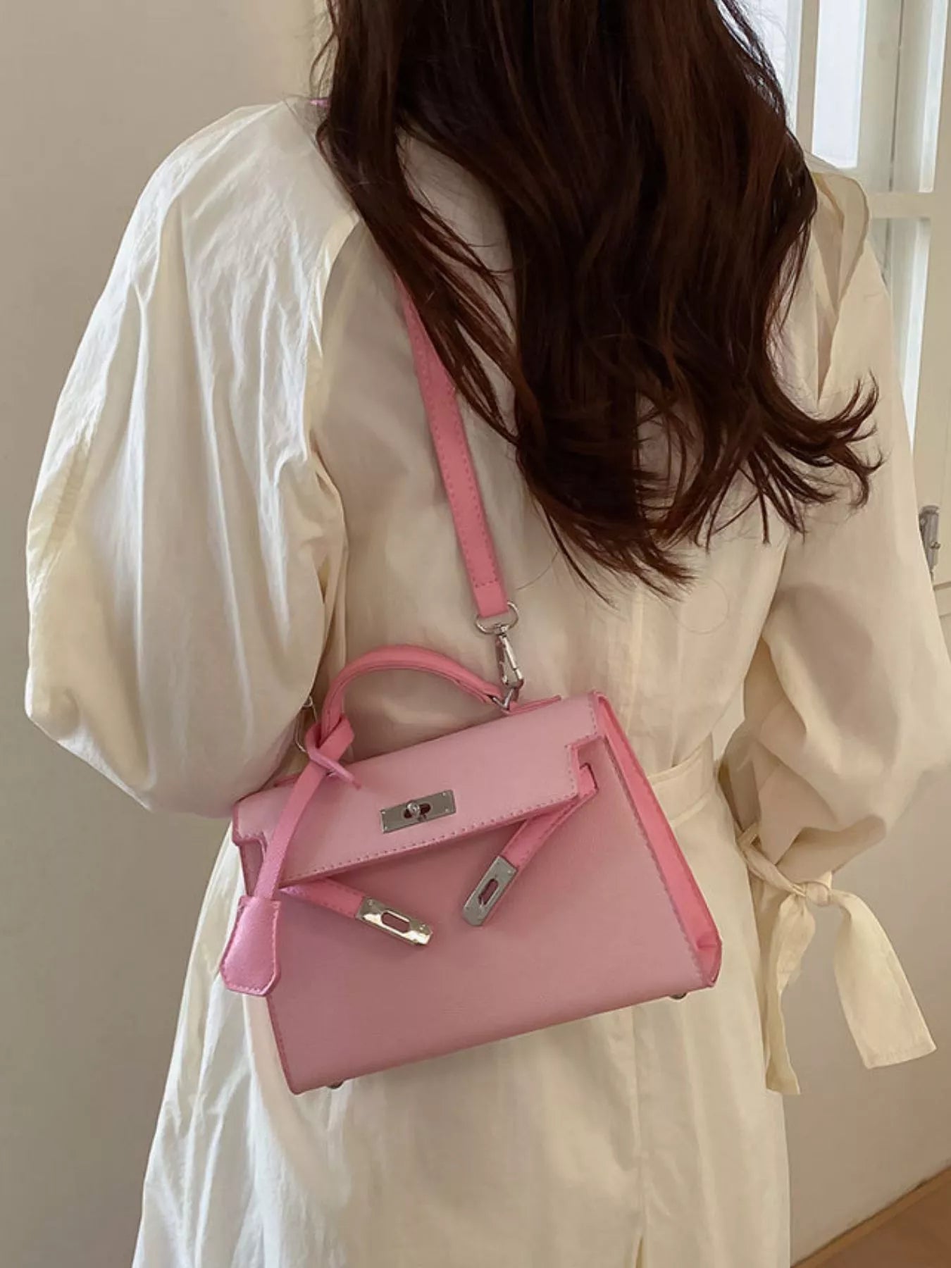 Contrast Trimmed Top-Handle Crossbody Bag - PU leather crossbody bag, view 7