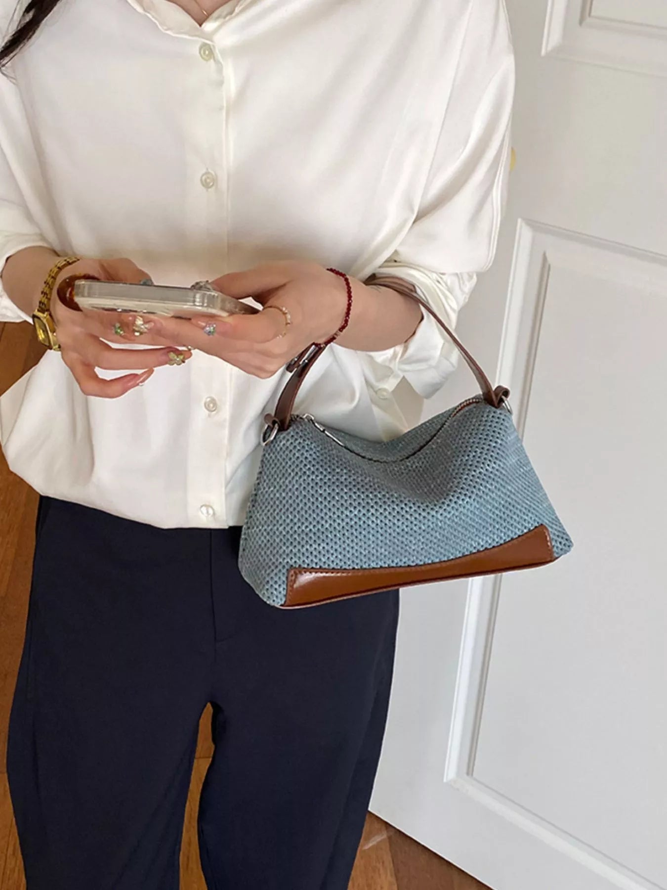 Woven Texture Crossbody Bag - textured polyester crossbody bag, view 2