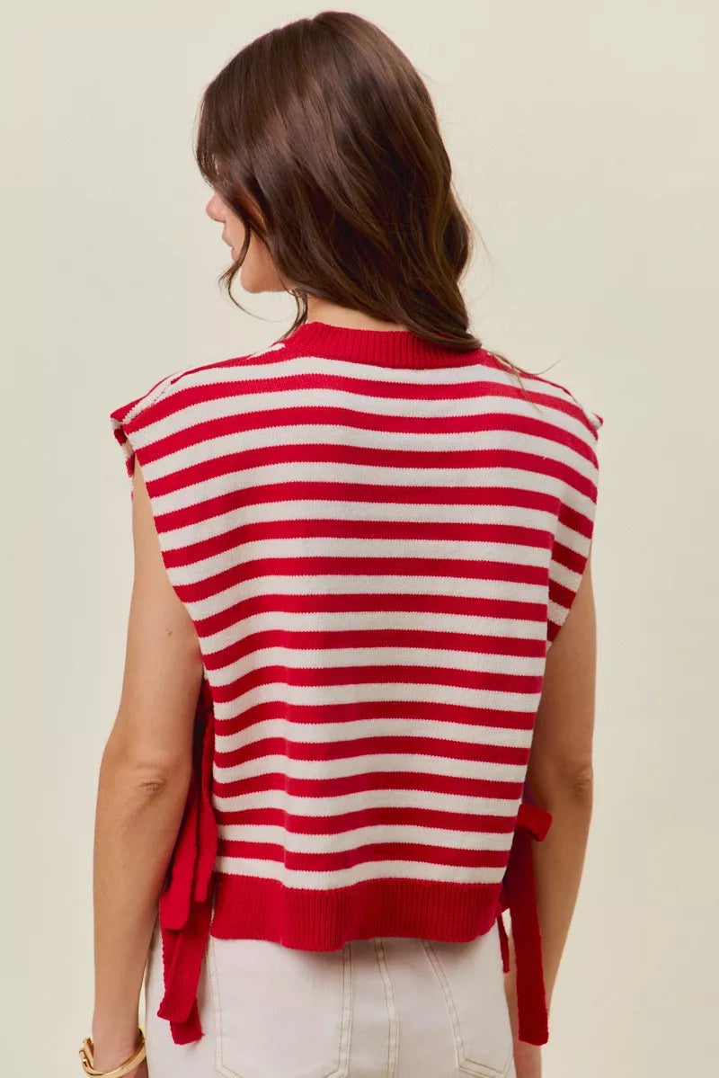 SO ME Stripe Star Patch 4th Of July Side Tie Vest Top - side view showing side tie detail