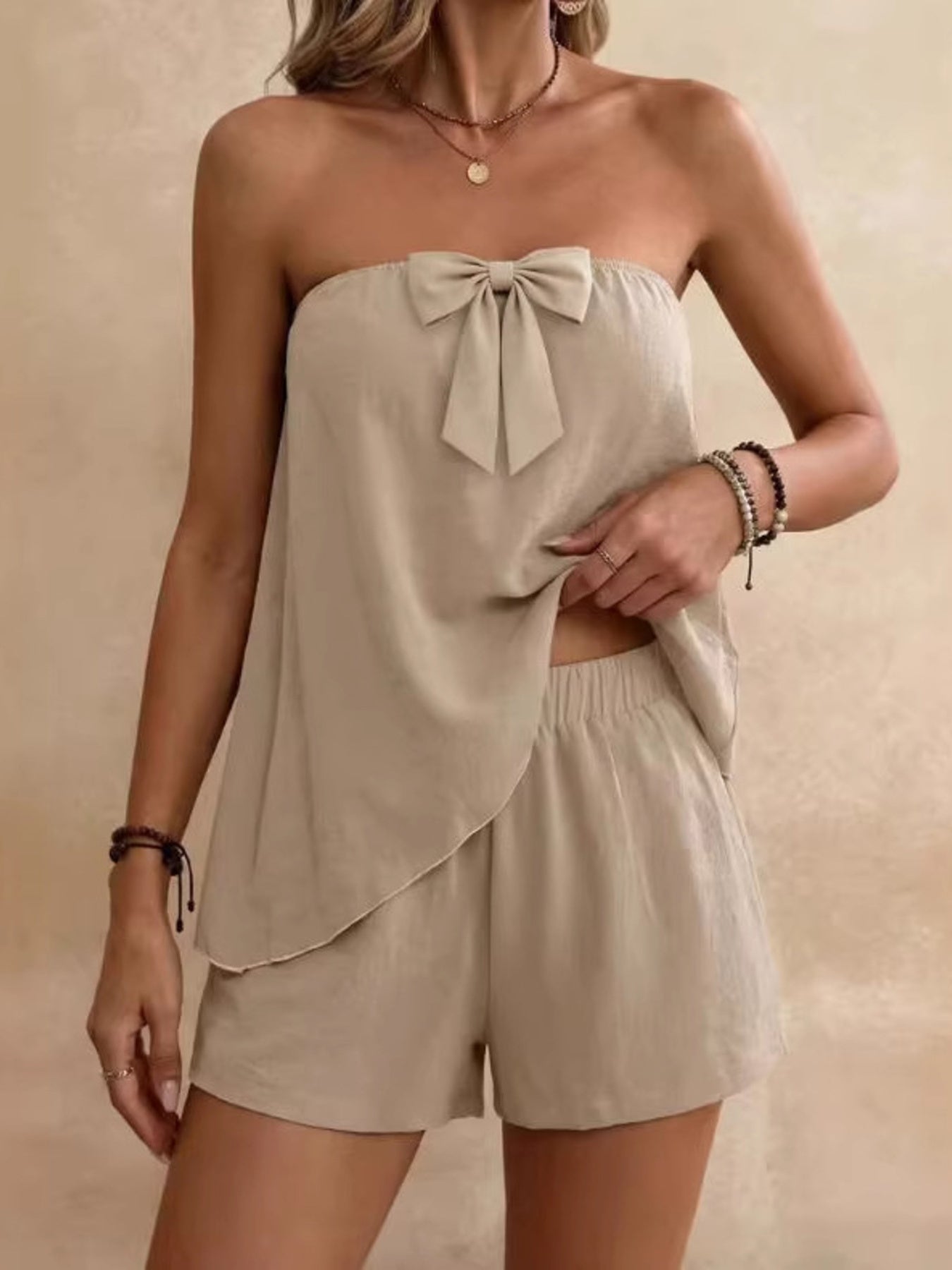 Bowknot Tube Top & Shorts Set - bow detail two-piece set, view 5