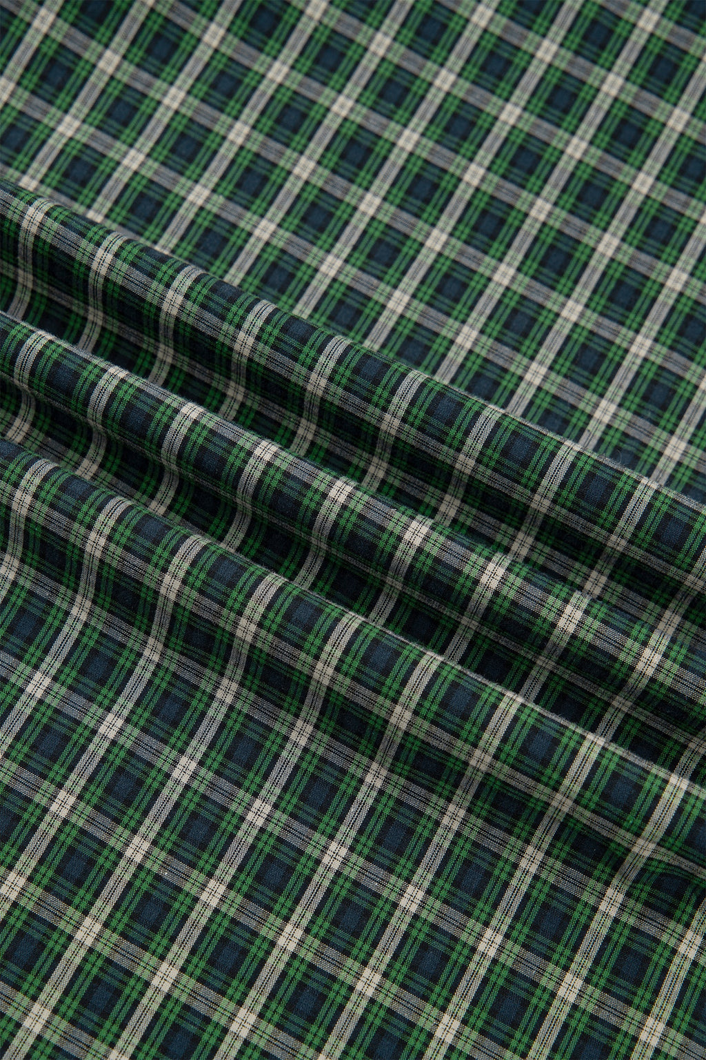 Plaid Shirred High Waist Square Neck Ruffle Hem Dress in Green, close-up detail