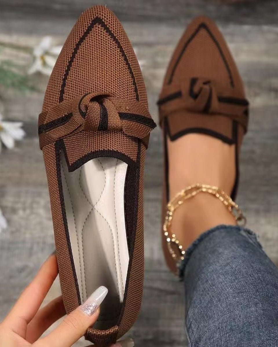 Bow Contrast Trim Point Toe Loafers