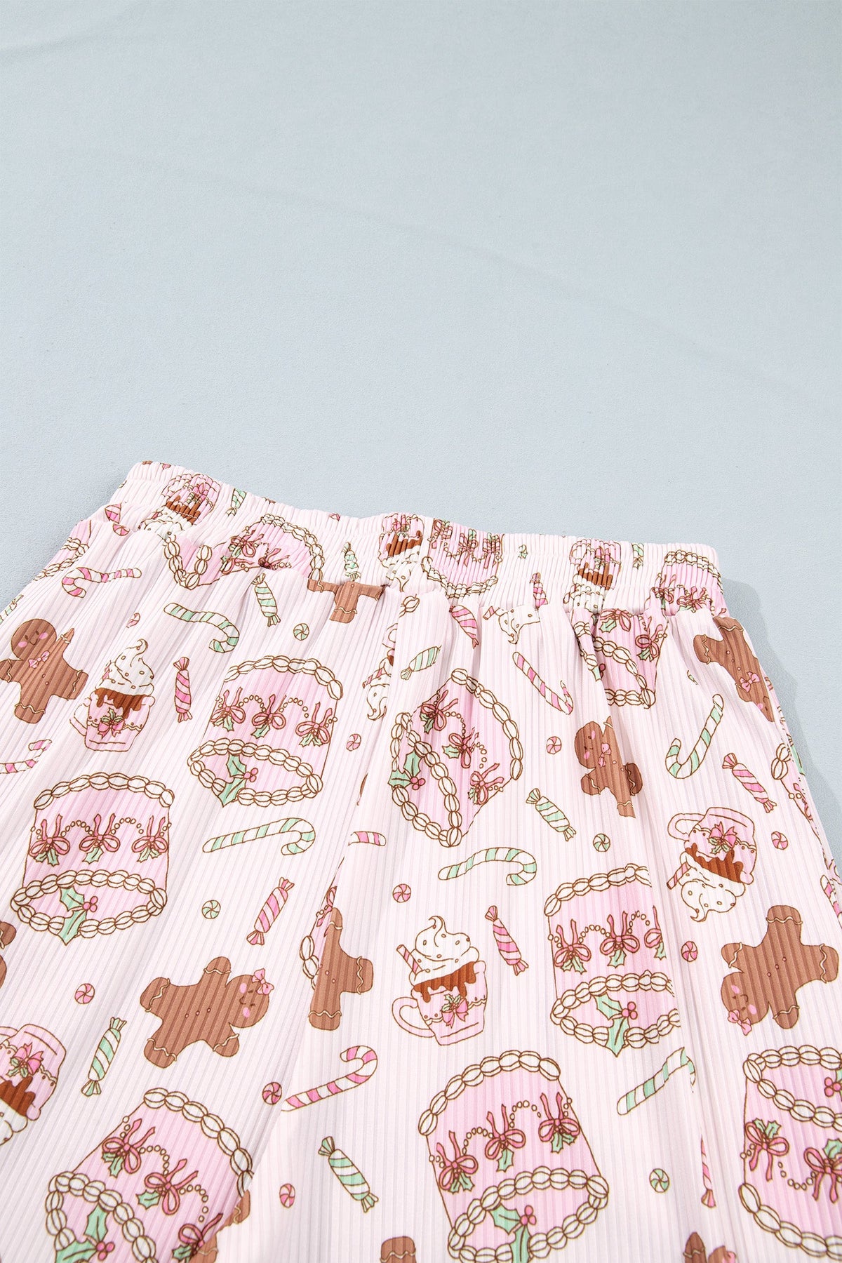 Christmas Ribbed Knit Pajama Set in pink, pants detail
