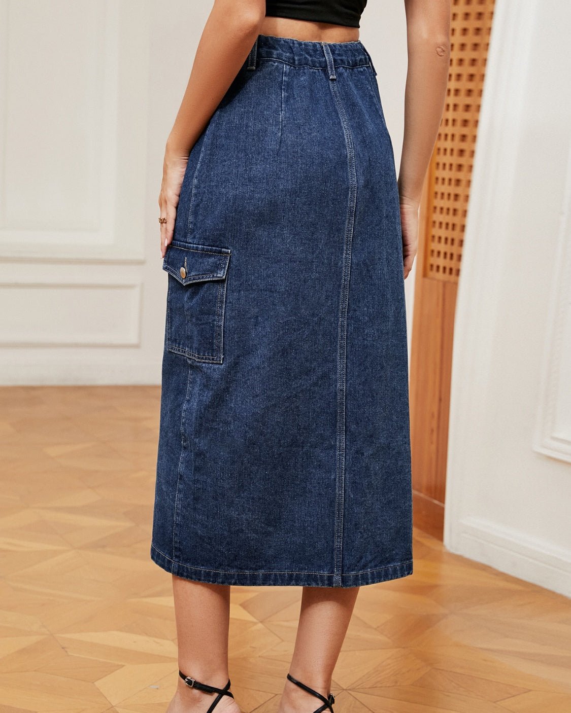 Button Down Midi Denim Skirt