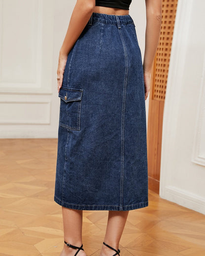 Button Down Midi Denim Skirt