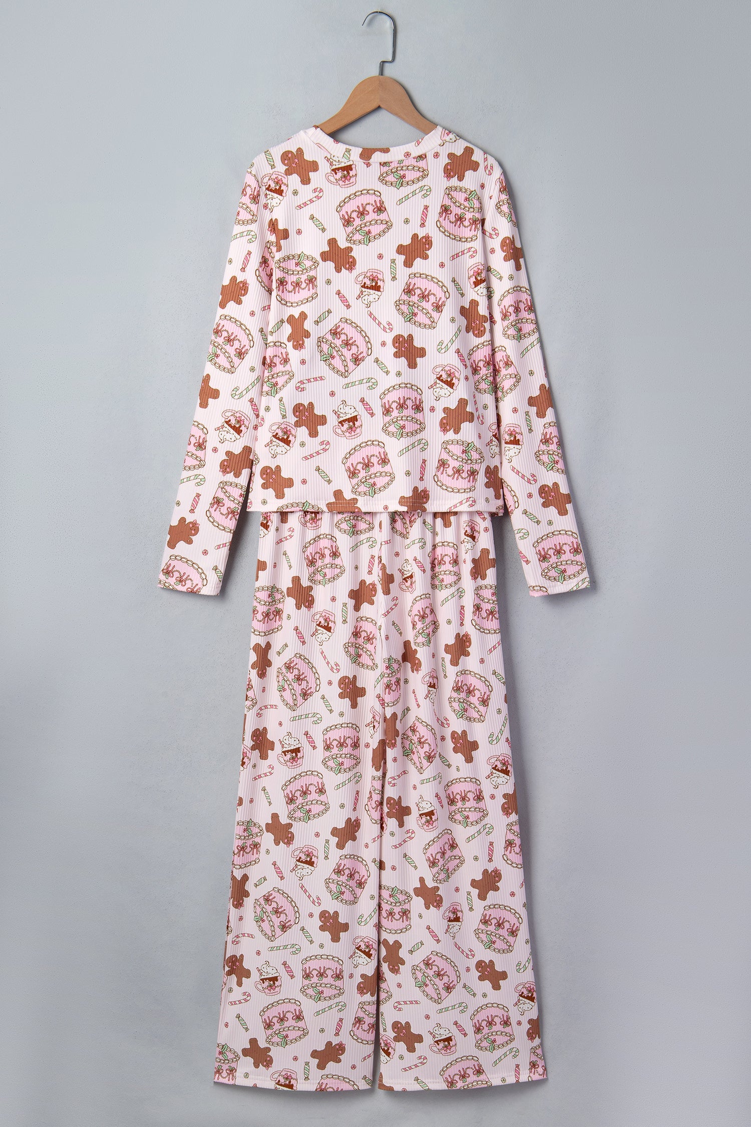 Christmas Ribbed Knit Pajama Set in pink, worn