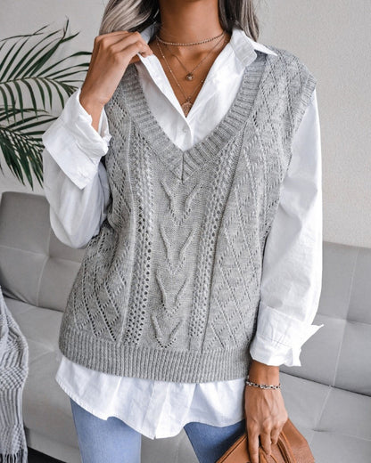 Openwork V-Neck Sweater Vest