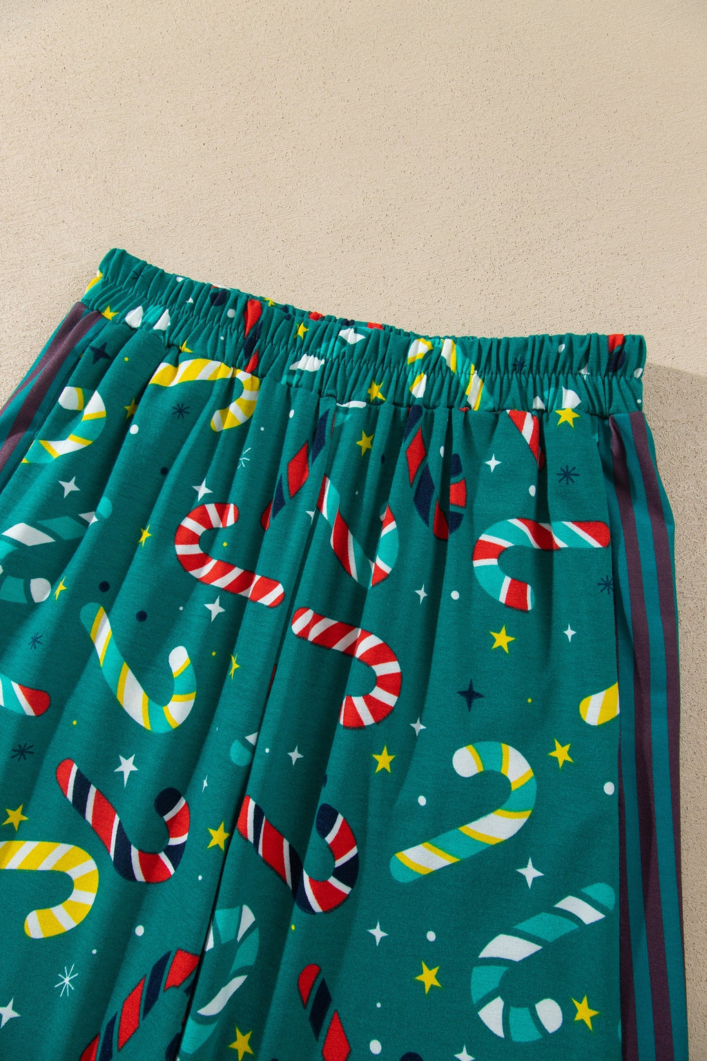 Christmas Candy Cane Pajama Set in green, alternate view