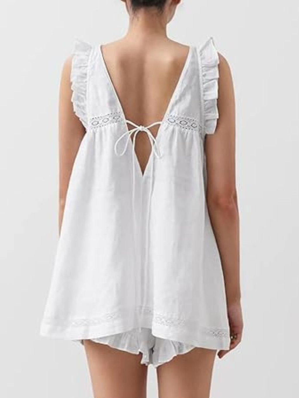 Ruffle Trim V-Neck Top and Shorts Set - ruffled two-piece set, view 7