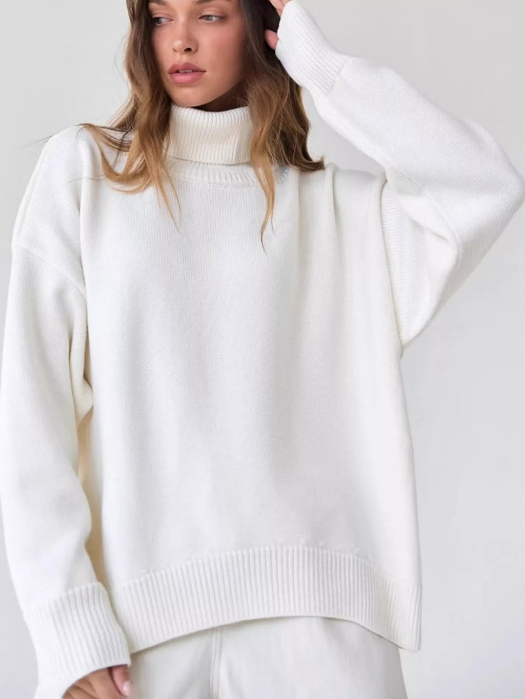 Oversized turtleneck sweater with dropped shoulders - view 2