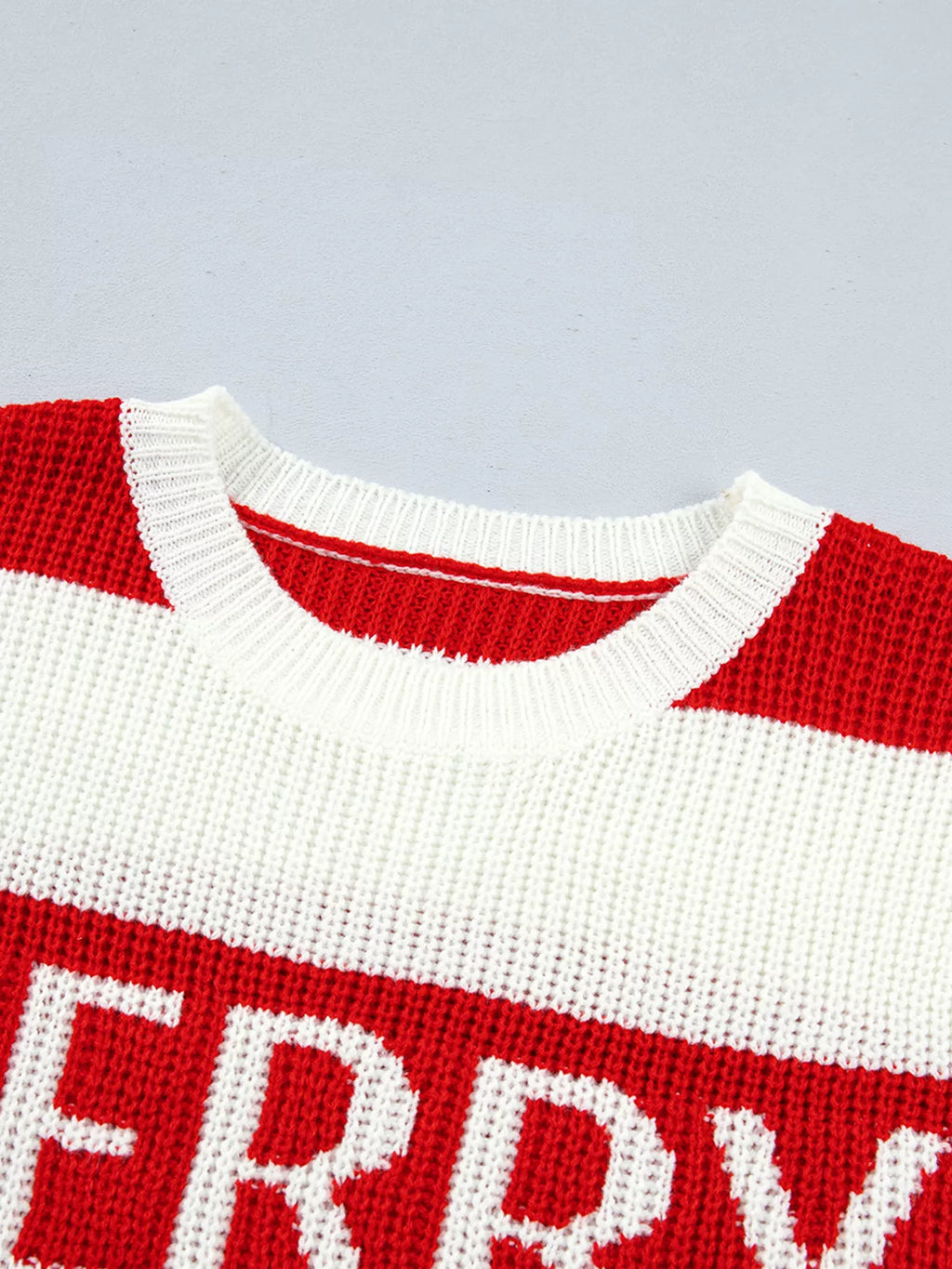 Scarlet striped MERRY Christmas sweater with drop shoulder - view 11