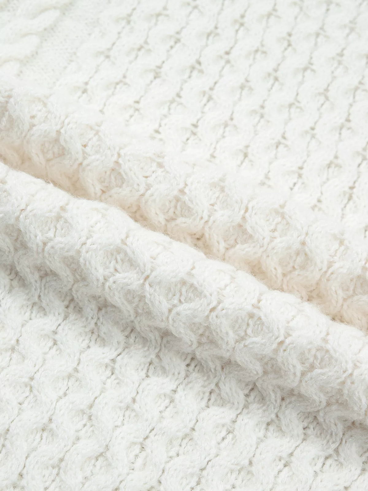 White cable knit crew neck sweater, loose fit - view 12