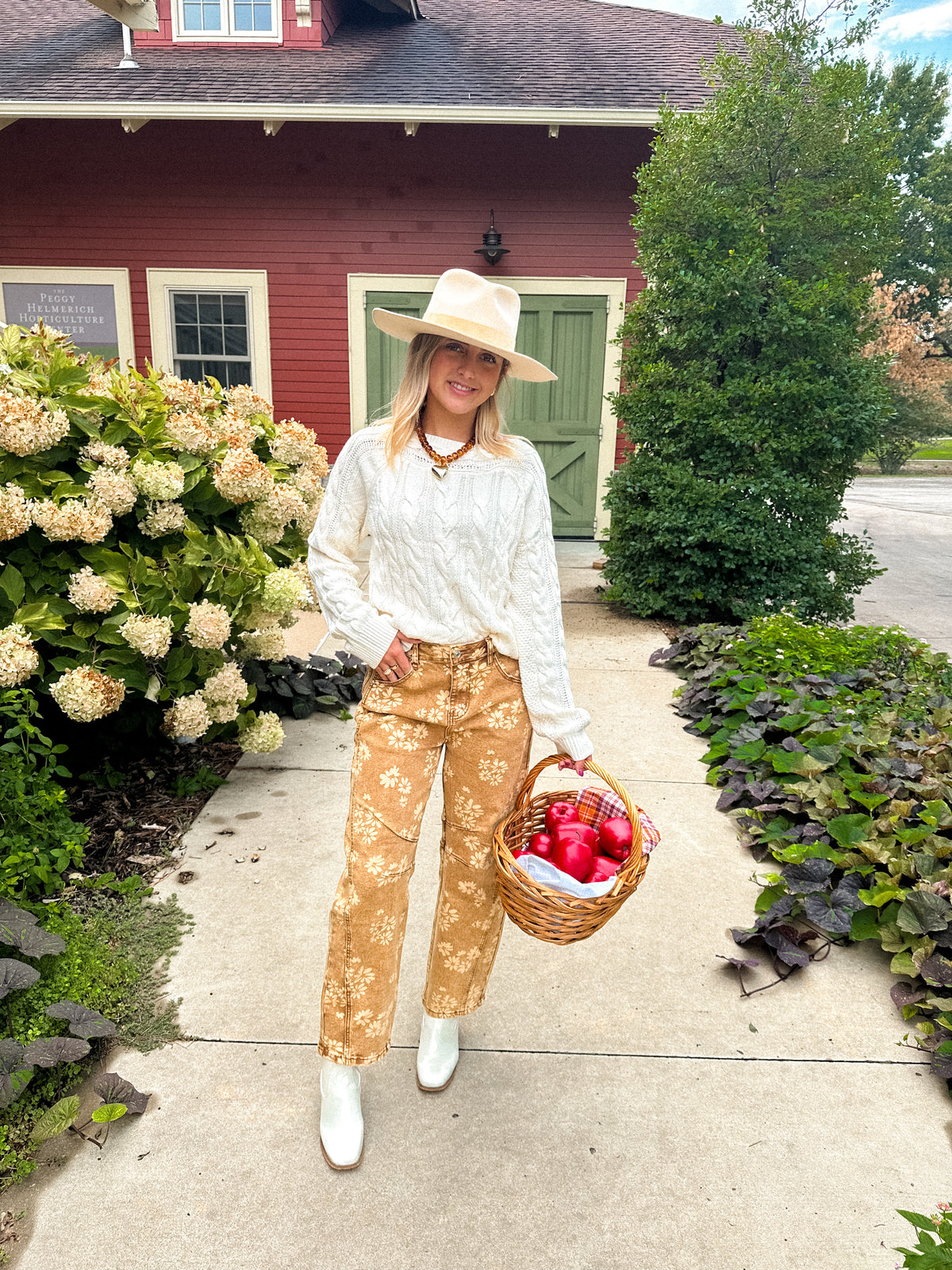Floral Denim High Waist Straight Leg Jeans