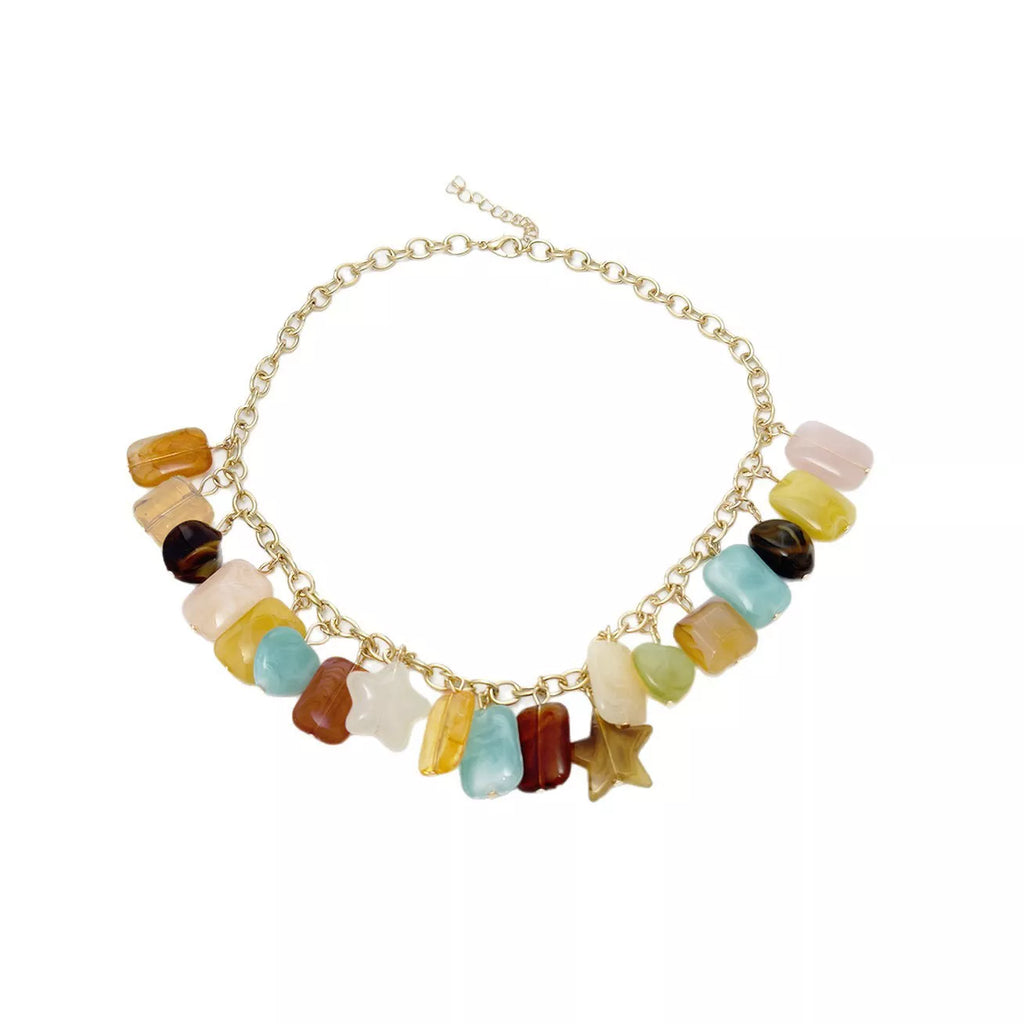 Bohemian Multi-Color Gemstone Charm Necklace - additional detail view
