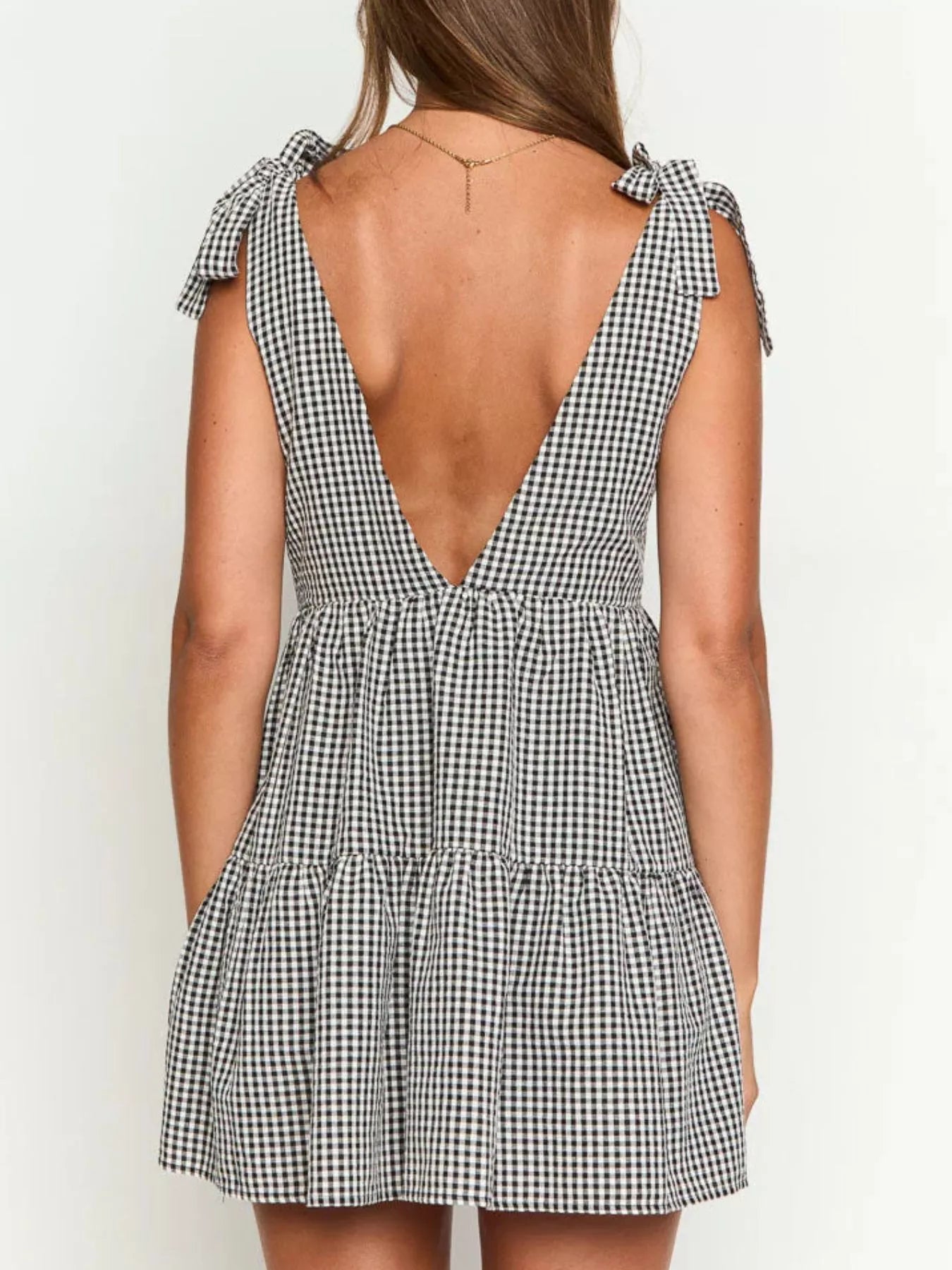 Gingham Tie-Shoulder Mini Dress - styled outfit view