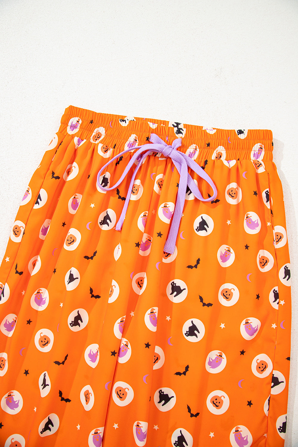 Halloween Long Sleeve Shirt and Pants Pajama Set in Orange, close-up collar detail