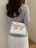 Contrast Trimmed Top-Handle Crossbody Bag - PU leather crossbody bag, view 1