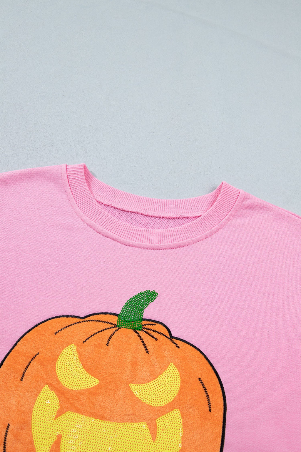 Halloween Embroidered Jack-O-Lantern Sweatshirt in Pink, back view