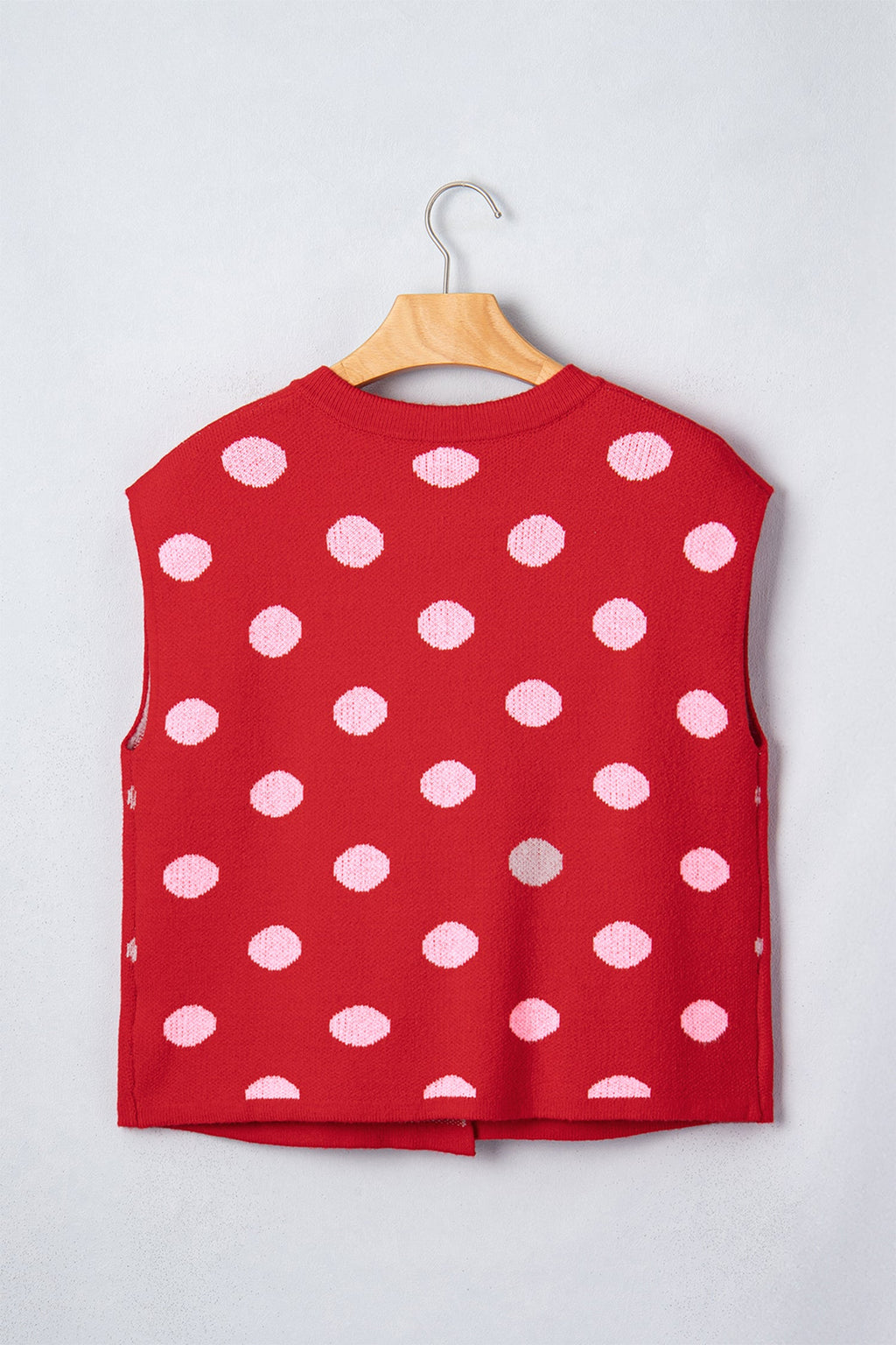 Red knit vest metal button detail