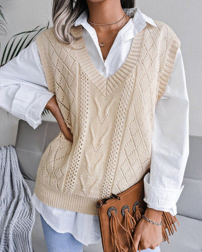 Openwork V-Neck Sweater Vest