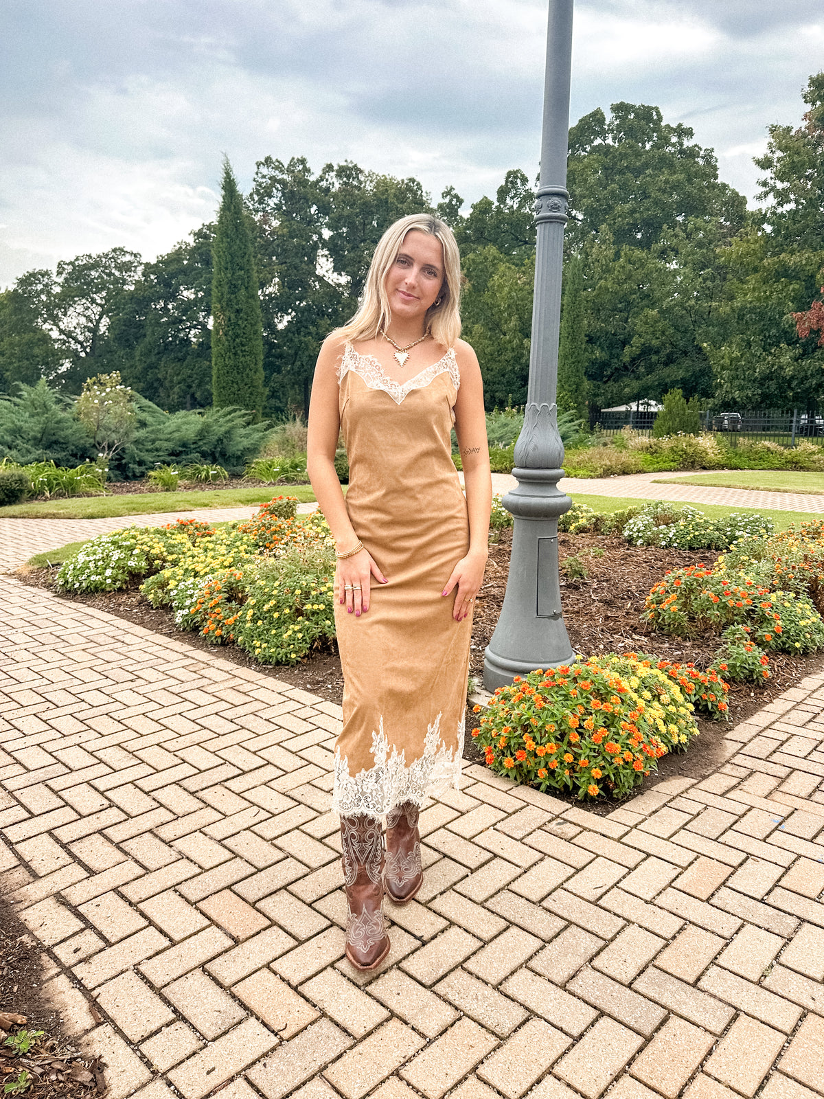 Lace Suede Midi Dress