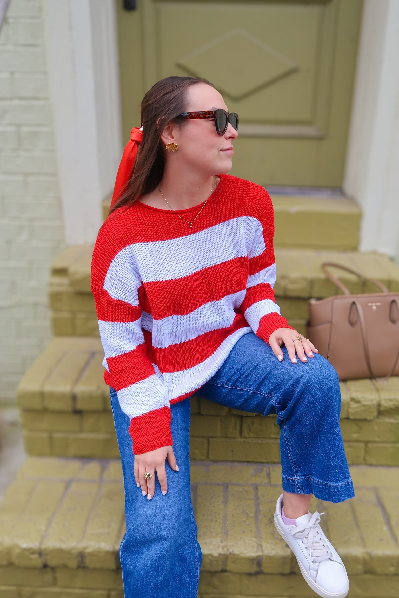 Contrast Striped Round Neck Sweater