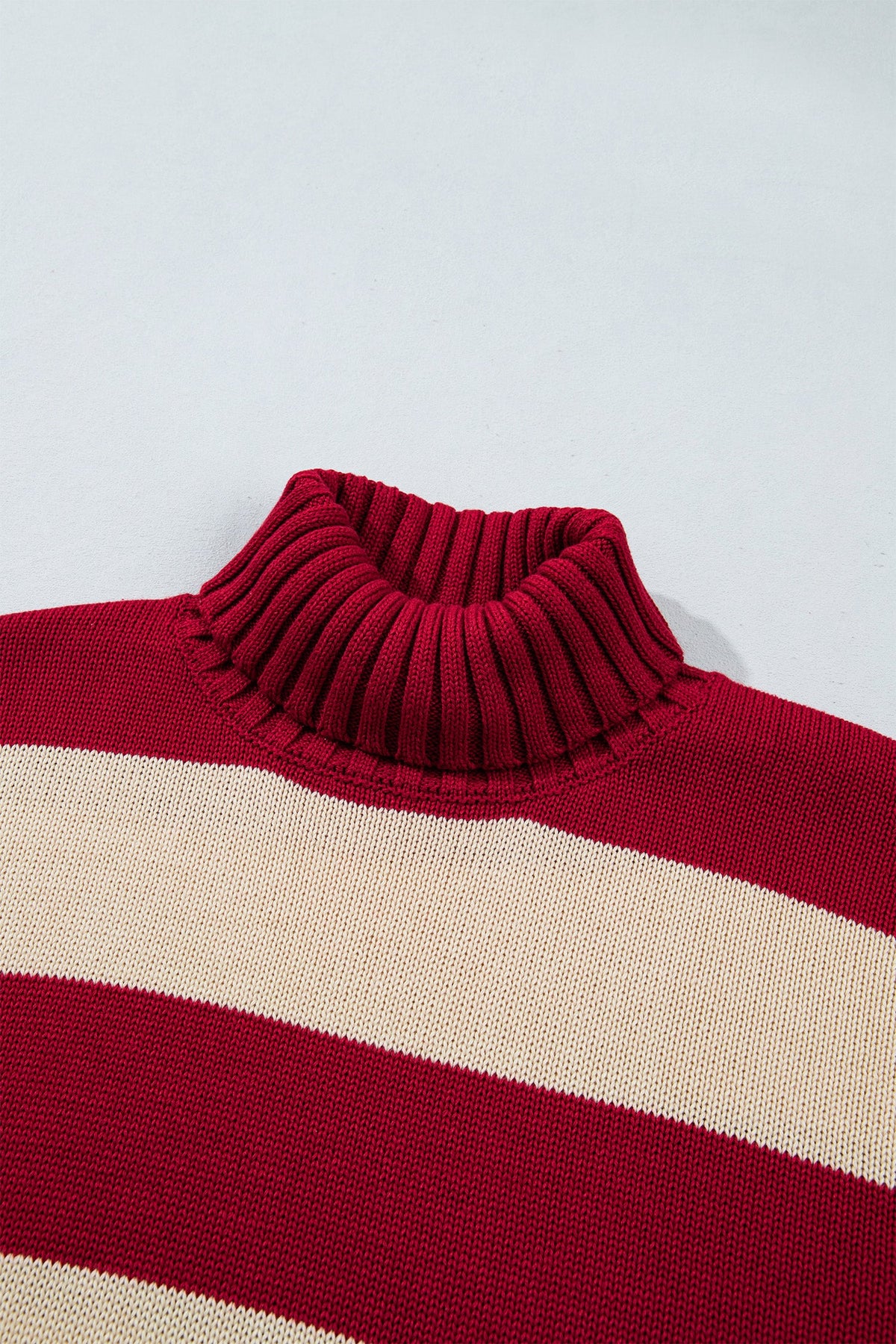 Stripe Ribbed Trim Turtleneck Sweater - side view