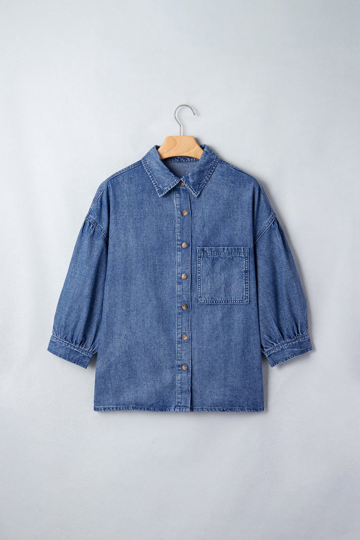 Denim Chest Pocket Button Shirt in dusk blue, detail