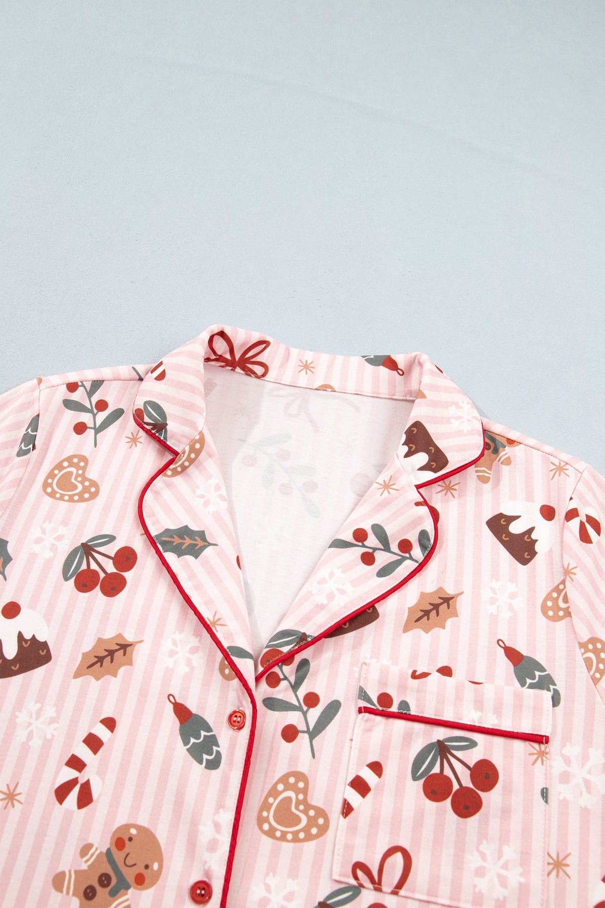 Christmas Stripe Top & Shorts Pajama Set in pink, back view