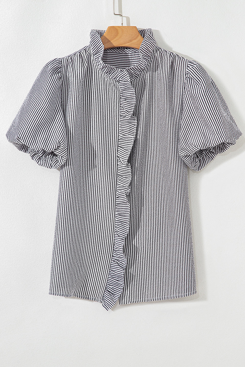Black striped shirt bubble sleeve detail