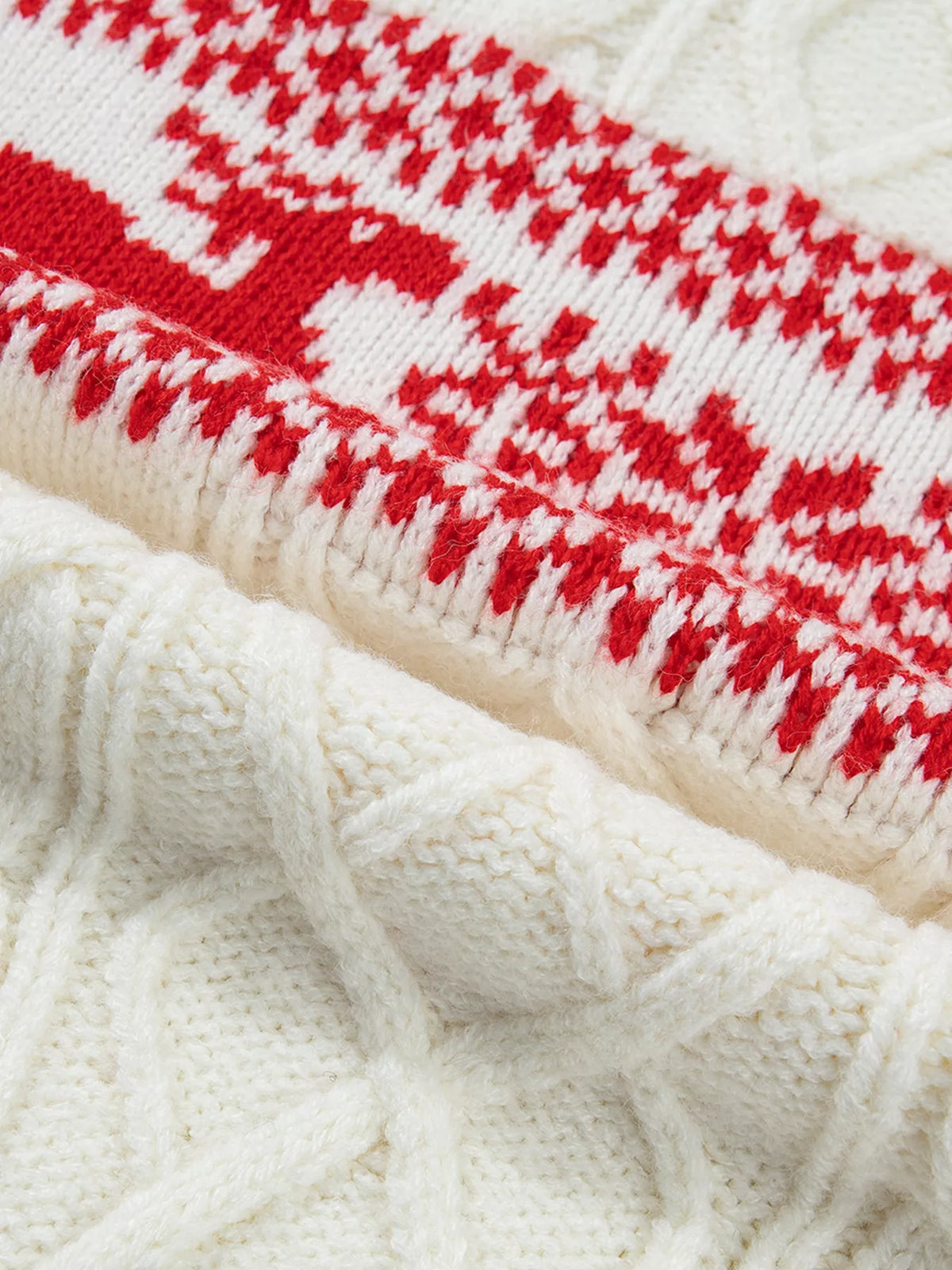 Cream reindeer cable knit Christmas sweater - view 11