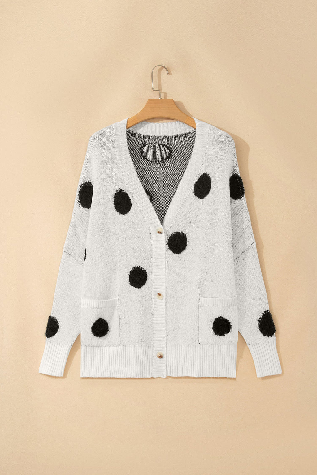 Polka dot cardigan ribbed cuff detail