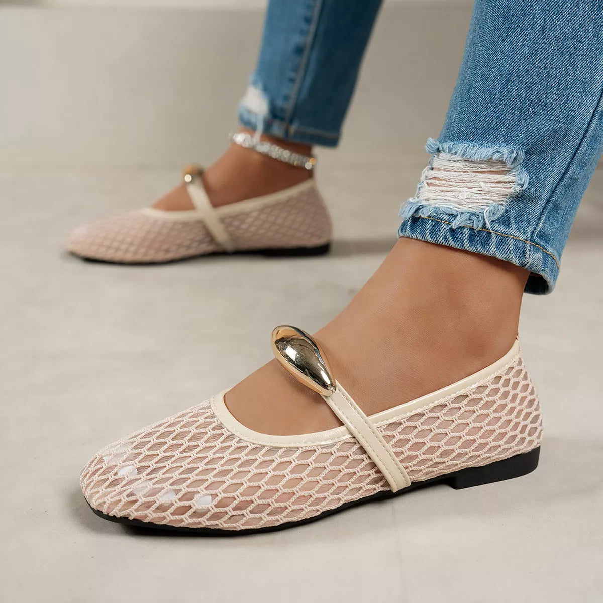 Square Toe Slip-Ons - mesh square toe low heel shoes, view 7