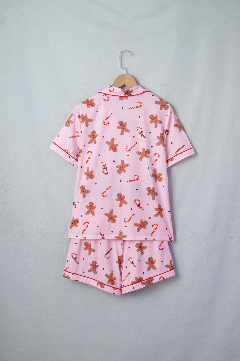 Christmas Gingerbread Top and Shorts Pajama Set in Pink, styled view