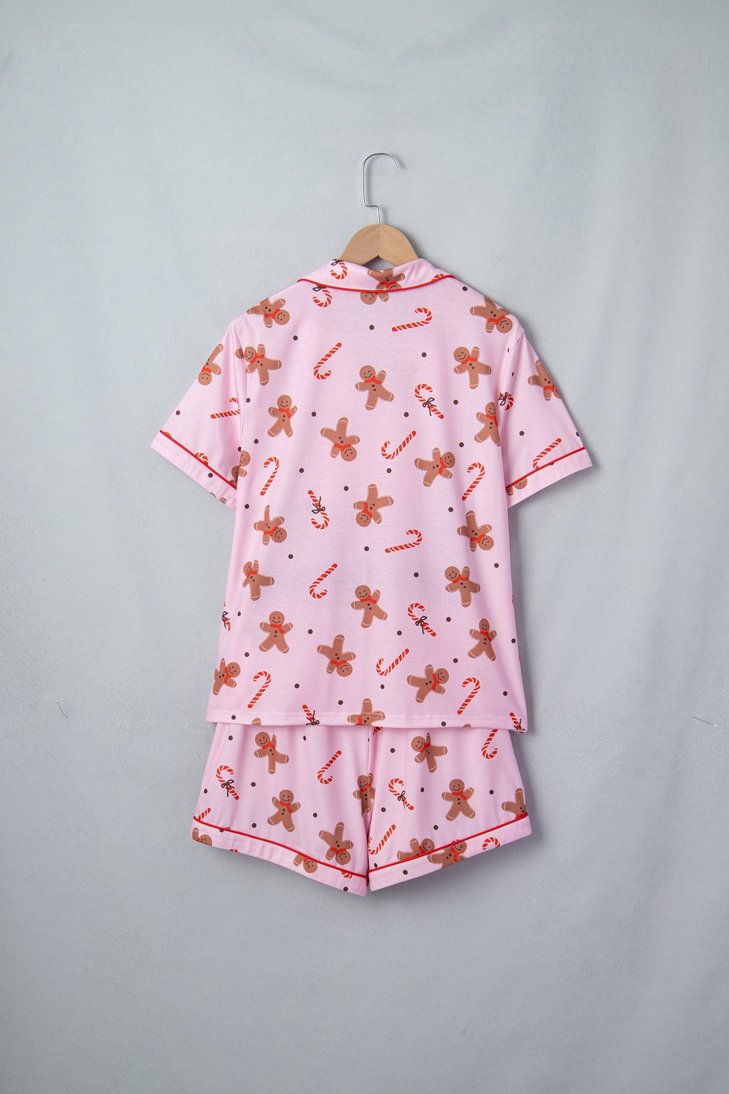 Christmas Gingerbread Top and Shorts Pajama Set in Pink, styled view