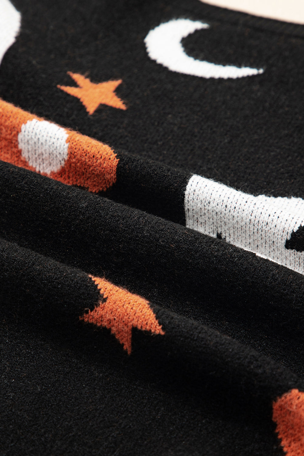 Halloween Mythical Night Drop Shoulder Sweater in Black, close-up detail