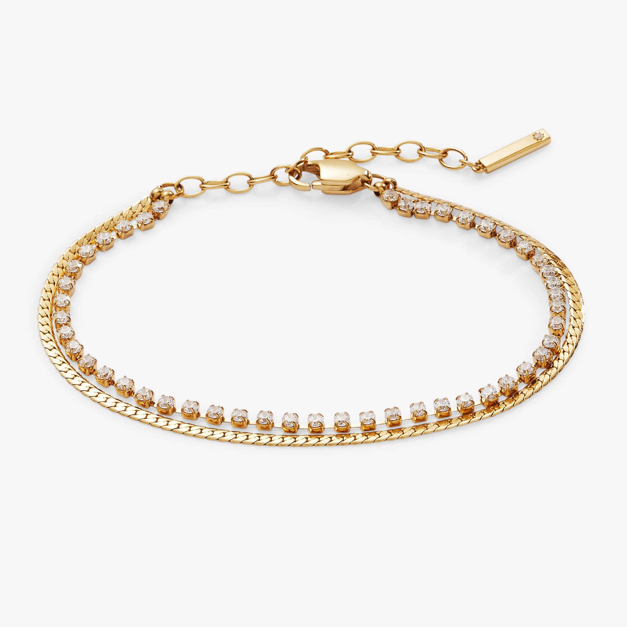 Double Strand Crystal Tennis Chain Bracelet in Stainless Steel Gold - two row crystal bracelet