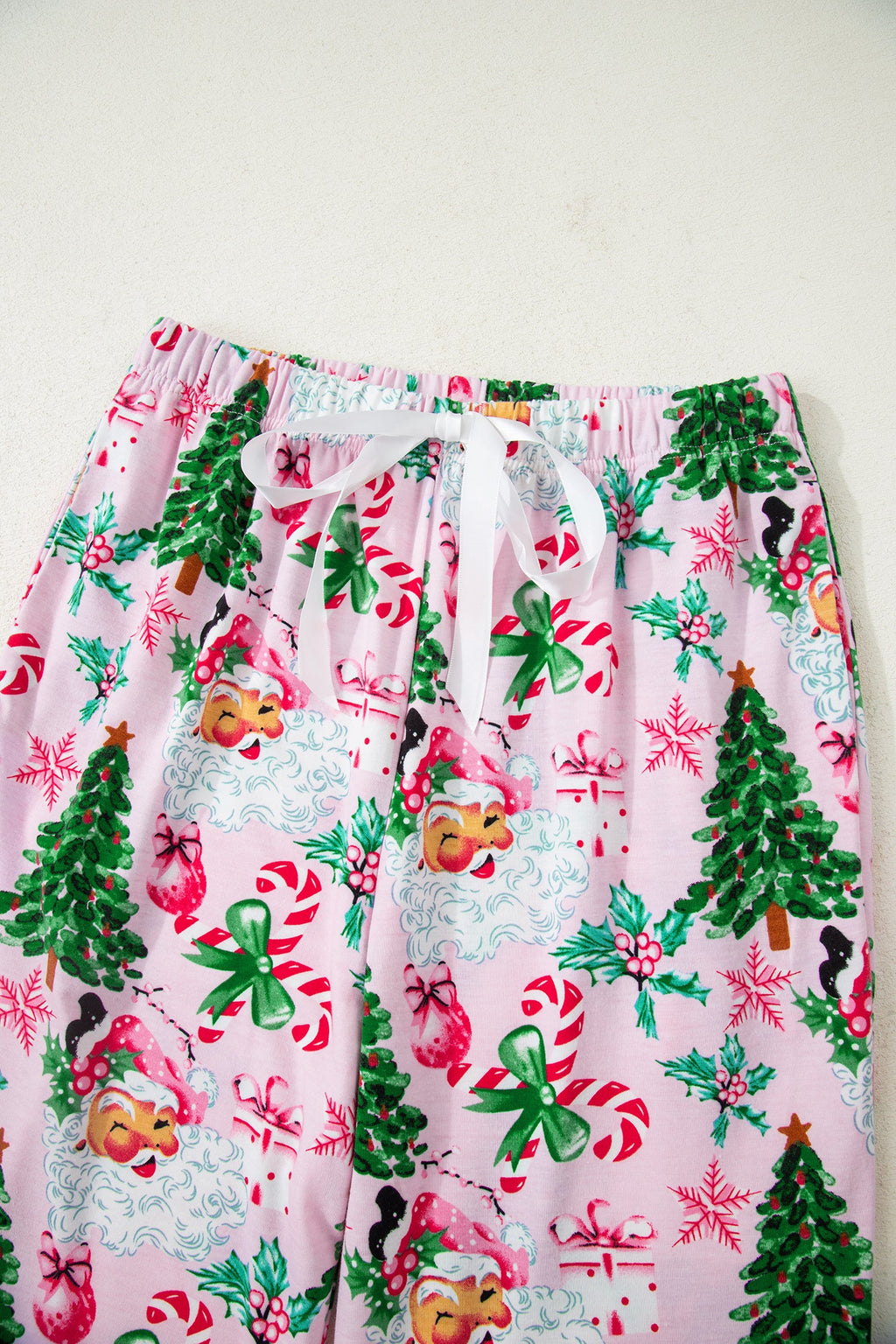 Christmas V-Neck Pullover Pajama Set in white and pink, additional view 4