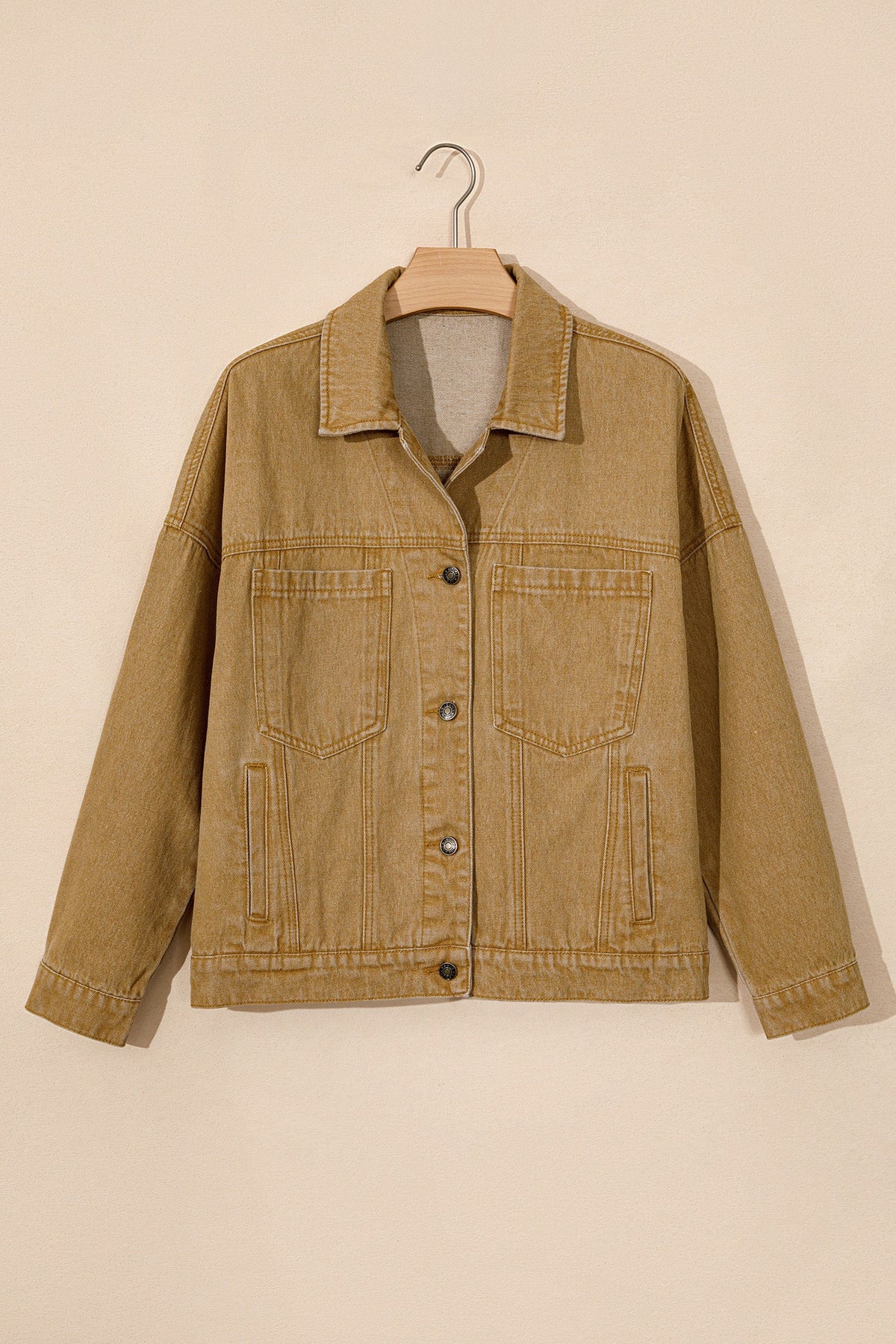 Denim Buttoned Collar Jacket in honey gold, side view