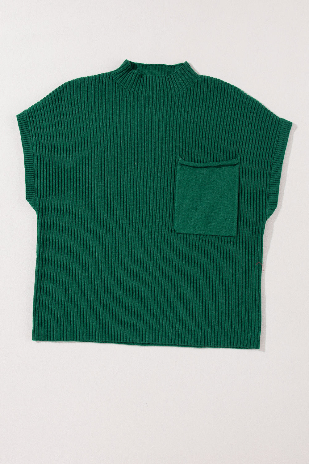Ribbed Knit Patch Pocket Short Sleeve Top in multiple colors, detail view