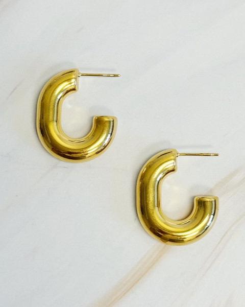 Golden Object Oval Hoop Earrings