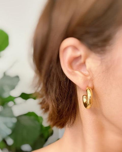 Golden Object Oval Hoop Earrings