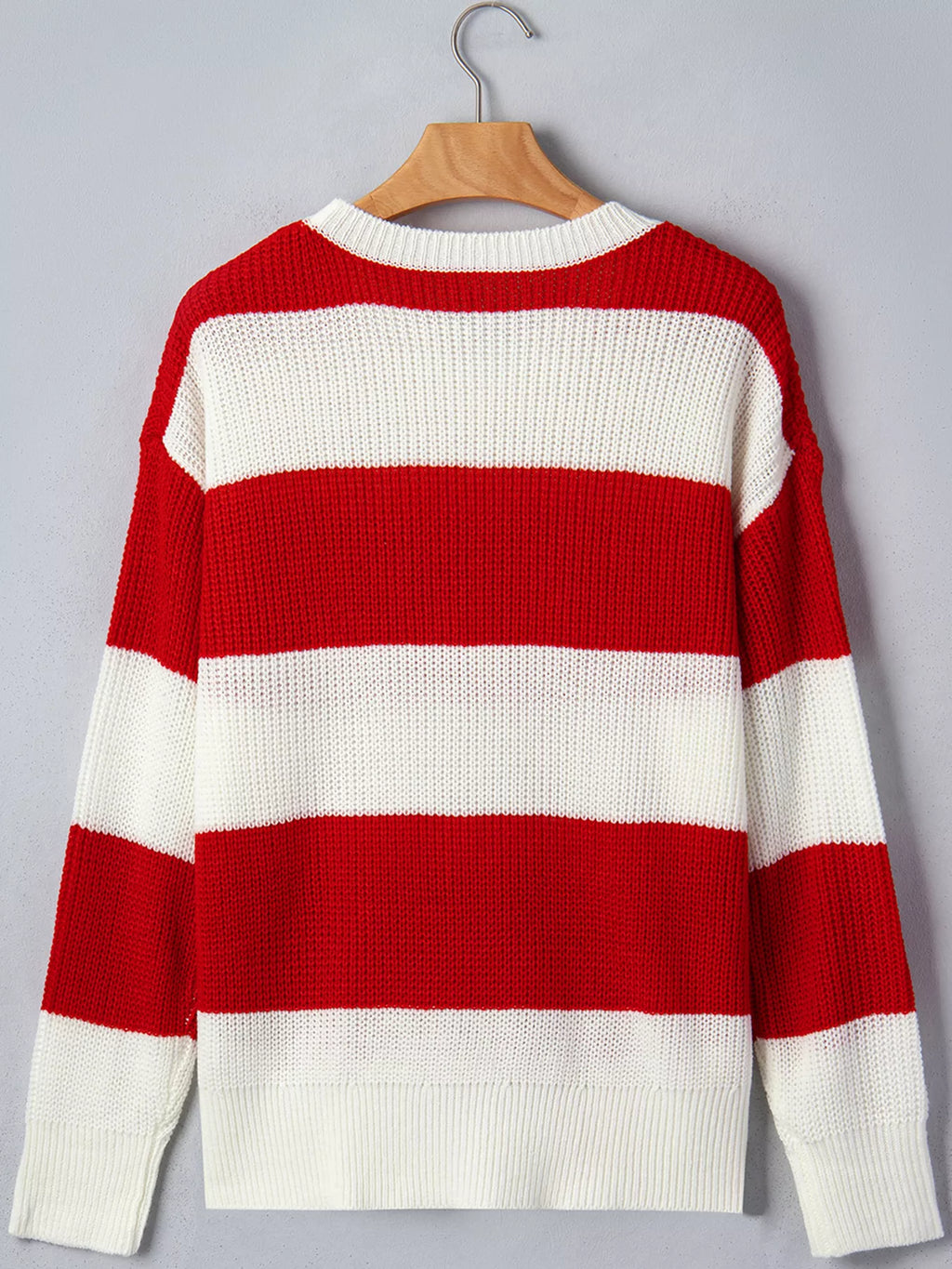 Scarlet striped MERRY Christmas sweater with drop shoulder - view 10