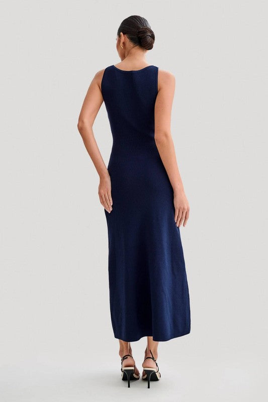 Navy Long Knit Maxi Dress