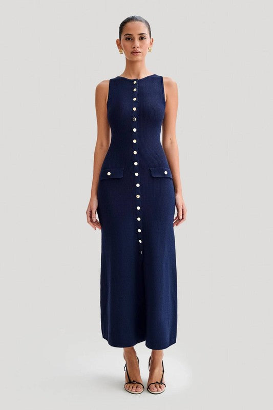 Navy Long Knit Maxi Dress